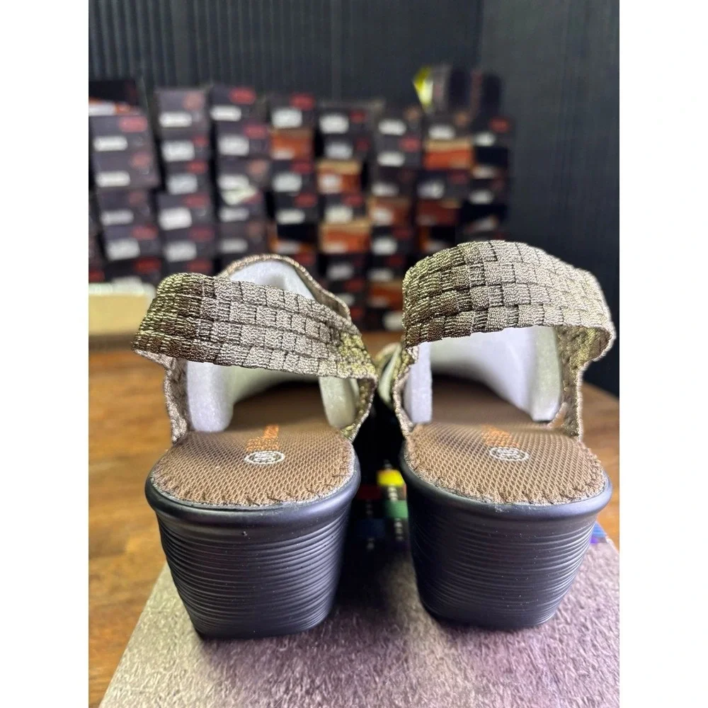 Bernie Mev Fame Bronze Metallic Woven Wedge Sandals Size 38 US 7.5-8